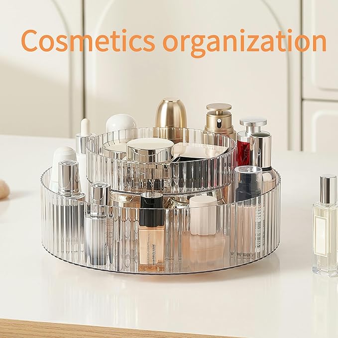 vacane Plastic Lazy Susan Organizer,2 Tier Rotating Storage Turntable for Cabinet Clear Spice Rack,Makeup Spinning Organizer,Countertop Organizer for Kitchen,Pantry,Bathroom,Office