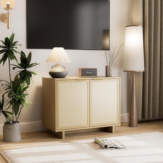 TV Stand for Living Room, Boho Entertainment Center for Bedroom with Adjustable Shelves, Farmhouse Television Stands with Large Storage, Media Console Table