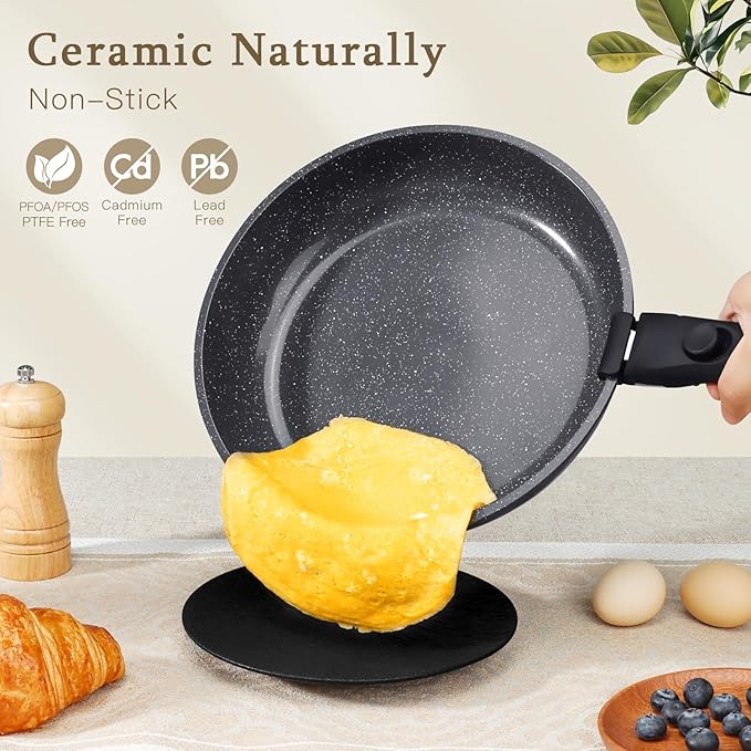 GiPP Ceramic Pots and Pans Set Non Stick, Nonstick Detachable Handle Cookware Sets, Healthy Non Toxic PFAS PFOA & PTFE Free, Dishwasher ＆Oven Safe, Induction Kitchen Pot and Pan, 21 Piece Grey