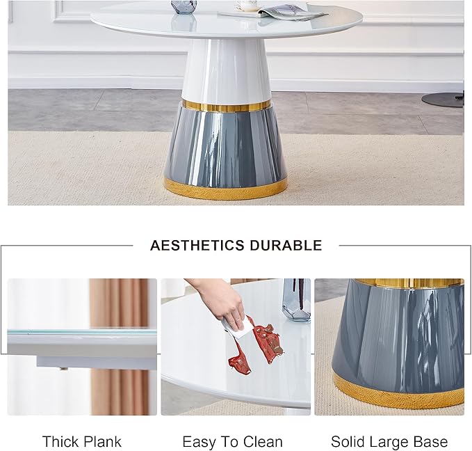 45 Inch Round Dining Table Set for 4, 5 Piece Kitchen Table and Chairs Set, White Faux Marble Table Top, Small Space Dining Set for Apartment or Dining Room