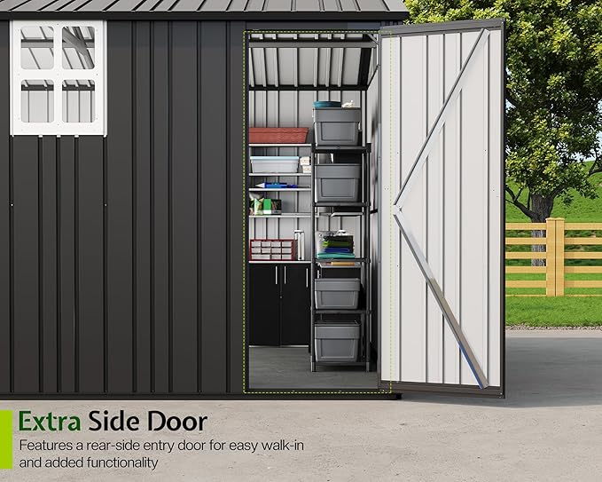 Jocisland 13.2x20.7x8 FT Heavy Duty Carport, Metal carport with 2 Lockable Doors & 4 Windows, Carport Canopy for for Truck, Car, Garbage Can, Tool, Lawnmower, Dark Gray