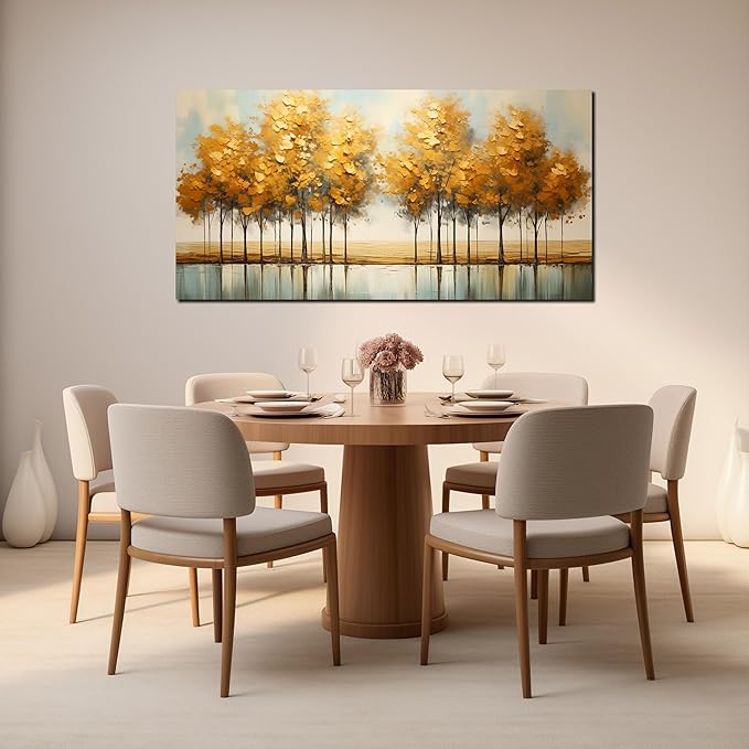Large Canvas Wall Art for Living Room Bedroom Painting Yellow Forest Theme Decorative Painting with Frame Can be Directly Hanging Wall Art Decor Modern Artwork Office Decor Size 24x48 C