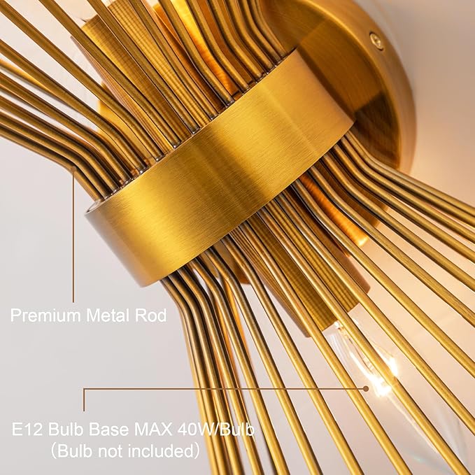 EDISLIVE 2-Bulb Vanity Light Mid-Century Modern Starburst Wall Sconce Lamp Sunburst Sconce Wall Light for Powder Room Bedroom Bathroom