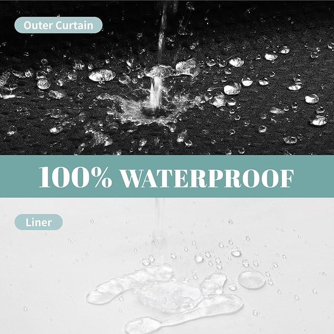 Black Extra Long No Hook Waffle Weave Shower Curtain with snap-in Liner Replacement, 230GSM Waterproof Fabric Hotel Shower Curtain Set for Bathroom, Through Mesh Top Window,71Wx86H