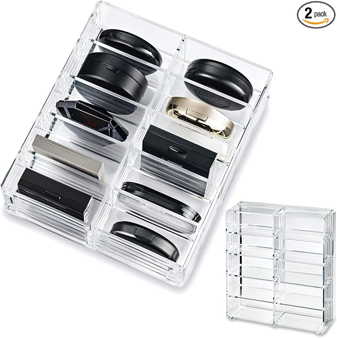 BY ALEGORY Acrylic Makeup Compact Organizer Large Drawer Display Case Storage for Blush Bronzer Powder Beauty Cosmetic Refillable Container Tray (2)