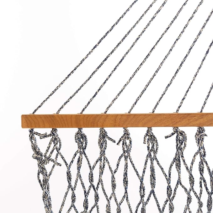 Original Pawleys Island 15DCOTNV Presidential Navy Oatmeal Heirloom Tweed DURACORD Rope Hammock w/Extension Chains & Tree Hooks, Handcrafted in The USA, 450 LB Weight Capacity, 13 ft. x 65 in.