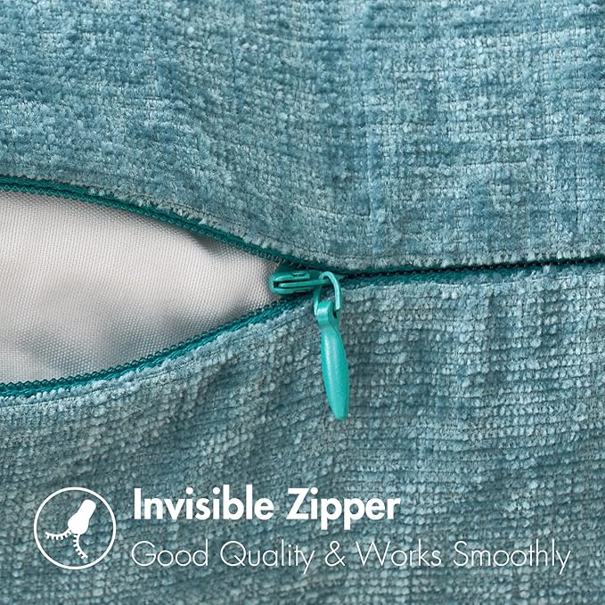 MIULEE Pack of 2 Couch Throw Pillow Covers 12x20 Inch Soft Smoke Blue Chenille Pillow Covers for Sofa Living Room Solid Dyed Pillow Cases