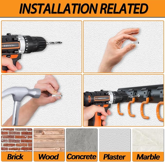 3-H 12×16" All Metal Garden Tool Organizer, Garage Tool Organizer, Broom Holder Wall Mount for Garage, Shed, Garden, Basement Hanging and Organizing Rake, Mop, Shovel, Hose