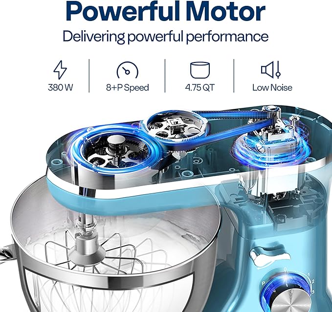 VIVOHOME 4.75 Quart Stand Mixer, 8 Speed Kitchen Electric Food Mixer, Household Stand Mixer for Baking, Cake, Bread with Beater, Dough Hook, Wire Whip and Egg Separator, Blue