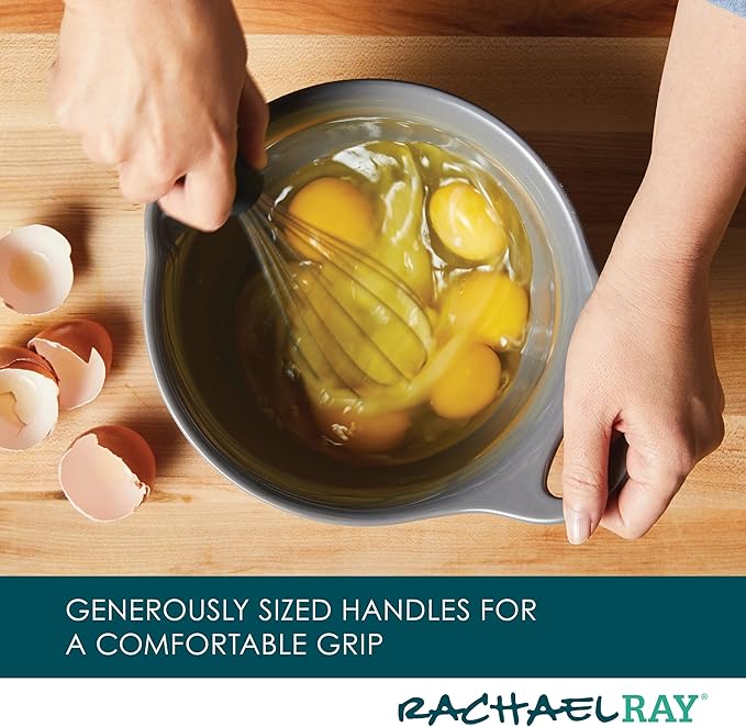 Rachael Ray Ceramics Nesting Mixing Bowl Set with Pour Spout, 1 Quart and 2 Quart - Dark Gray