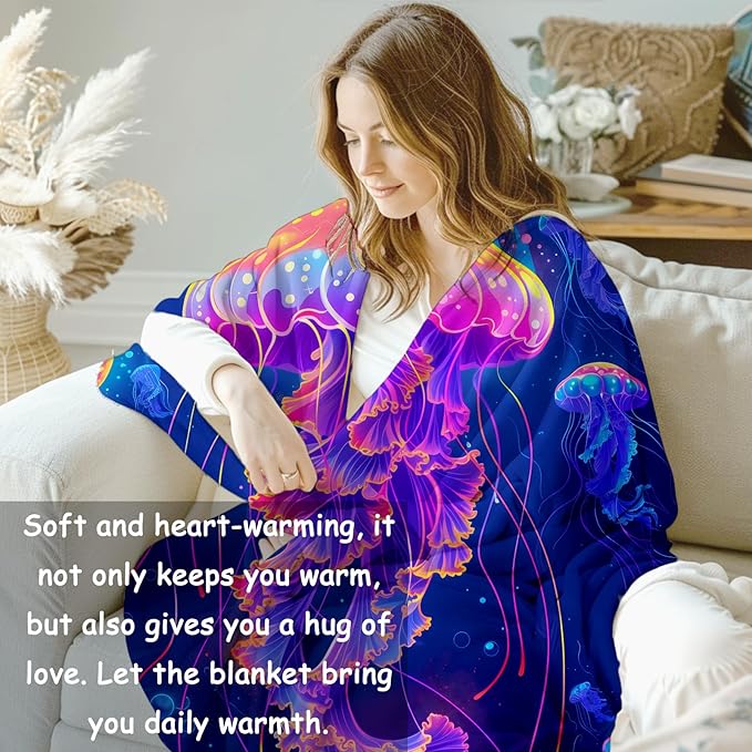 Jellyfish Flannel Blanket, Jellyfish Gifts, Ocean-Themed Blanket for Women, Soft Lightweight Throw Blankets for Bed Home Travel Decor 40" x 50"