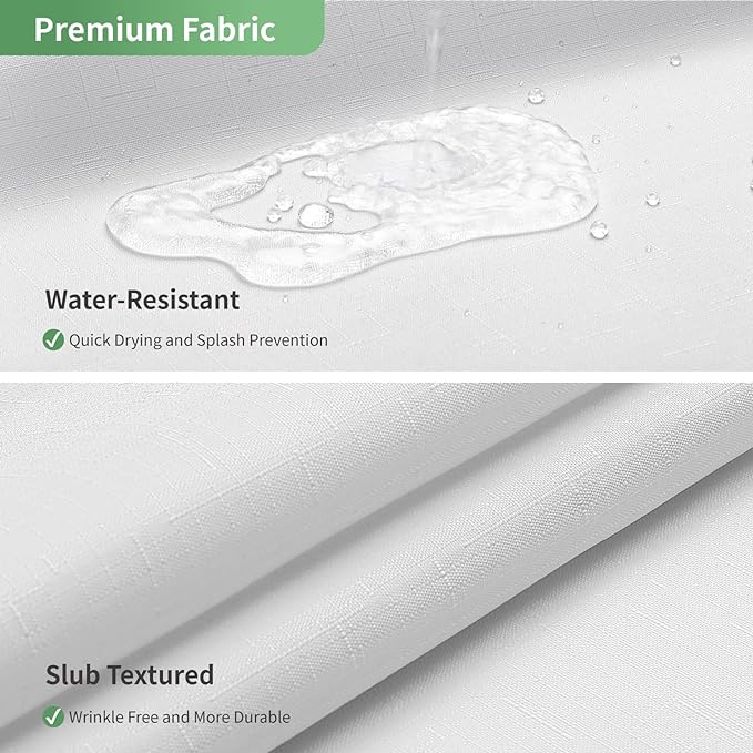 White Long No Hook Shower Curtain with Snap-in Fabric Liner Set,Slub Textured Fabric Shower Curtains for Bathroom,Hotel Style Modern Shower Curtain,Water Repellent& Washable,71x80(78)