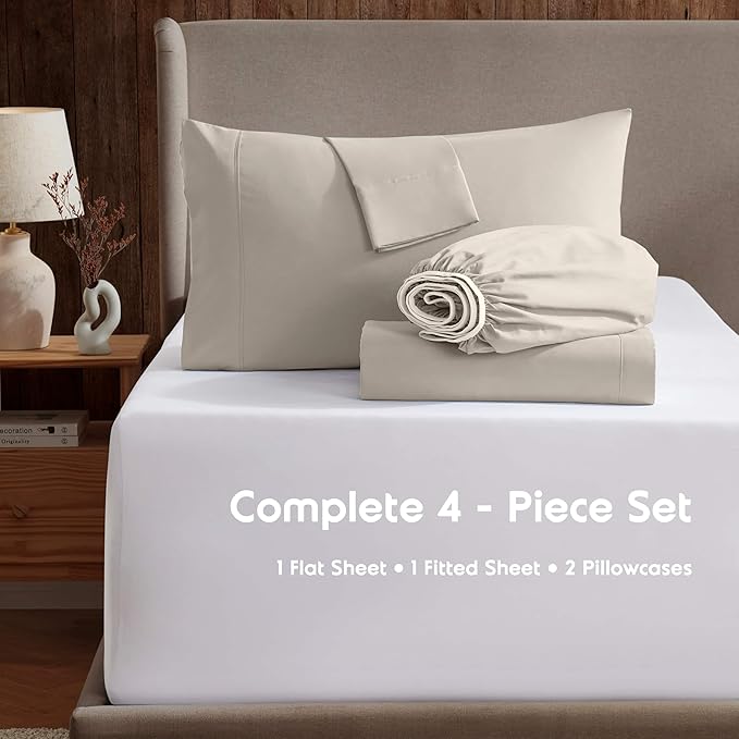 Nestl Short Queen Sheet Set - 1800 Ultra-Soft Microfiber - Double Brushed - Deep Pockets - Easy Fit - 4 Piece Set - Bed Sheets (Short Queen, Linen)