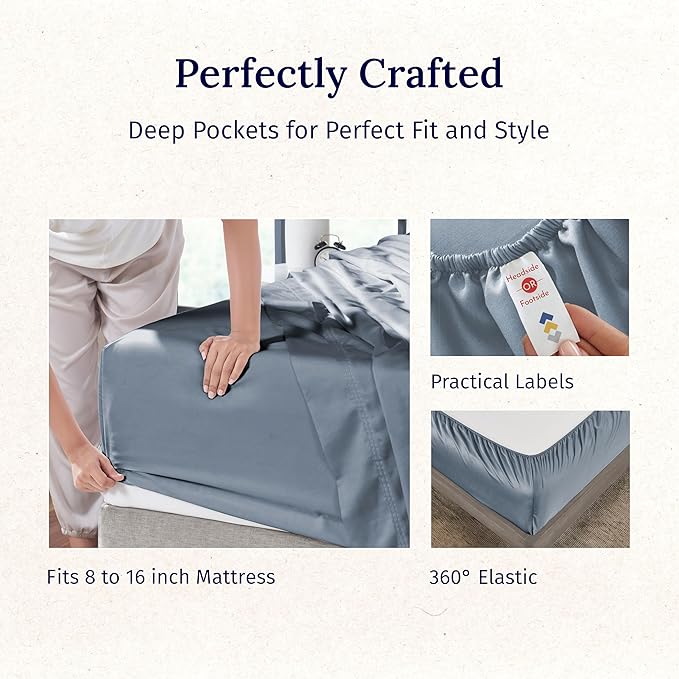 California Design Den - Luxury Full Size Sheet Set - 100% Cotton, 600 Thread Count Deep Pocket Full Size Bed Sheets, Hotel-Quality Cooling Sheets with Sateen Weave - Pastel Blue