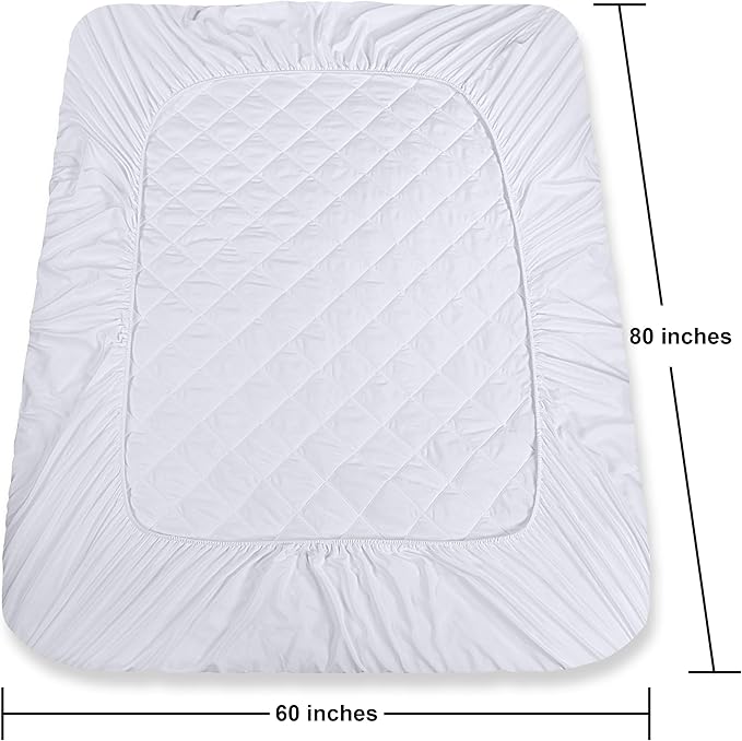 Utopia Bedding 2 Pack Quilted Fitted Mattress Pad, Queen Size, Elastic Fitted Mattress Topper Protector and Cover Stretches up to 16 Inches Deep, Machine Washable (White)
