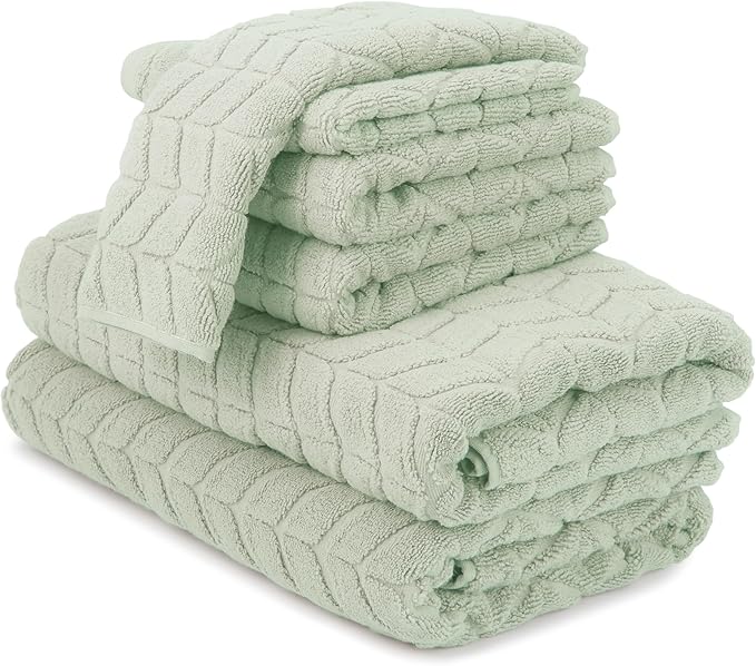 Ultra Soft & Stylish 700 GSM Luxury Bath Towels - 100% Zero-Twist, Long-Staple Cotton - Remarkably Absorbent & Quick Drying - 6 Piece Towel Set (Eucalyptus Green)