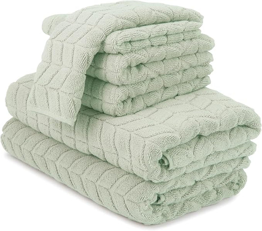 Ultra Soft & Stylish 700 GSM Luxury Bath Towels - 100% Zero-Twist, Long-Staple Cotton - Remarkably Absorbent & Quick Drying - 6 Piece Towel Set (Eucalyptus Green)