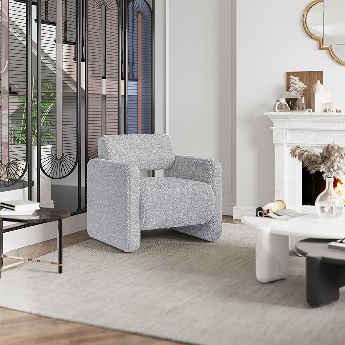 Accent Chair, Modern Armchair, Lamb Fabric Upholstered Comfortable Single Sofa with Backrest for Living Room, Bedroom, Reception Room, Waiting Room, Office (Grey)