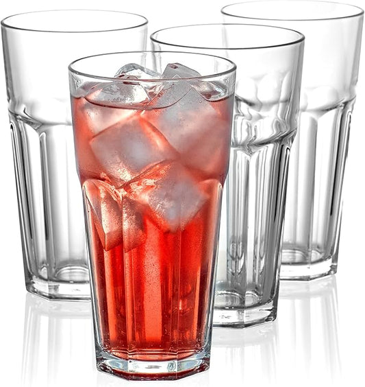 Red Co. Set of 4 Clear Glass 22 Fl Oz Drinking Highball Tumblers for Water, Juice, Beer, Cocktails