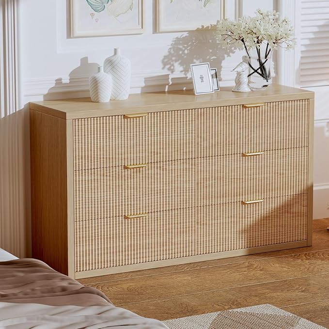 55.12" Modern Chest of Drawer, 6 Deep Drawers,Clothes Organizer,Large Storage Cabinet for Living Room, Bedroom,Dresser TV Stand, Wood Drawer Organizer for Living Room, Hallway, Lumber