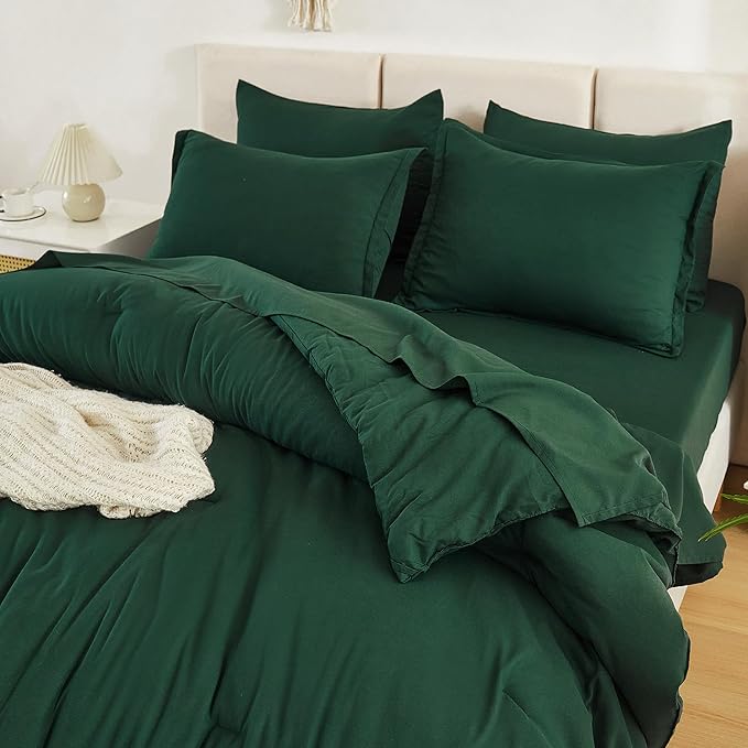 Litanika Super King Plus Comforter Sets Emerald Green - 7 Pieces Bed in a Bag Oversized King Bedding Comforter Sets, Solid Lightweight Bed Set with Comforter, Sheets, Pillowcases & Shams