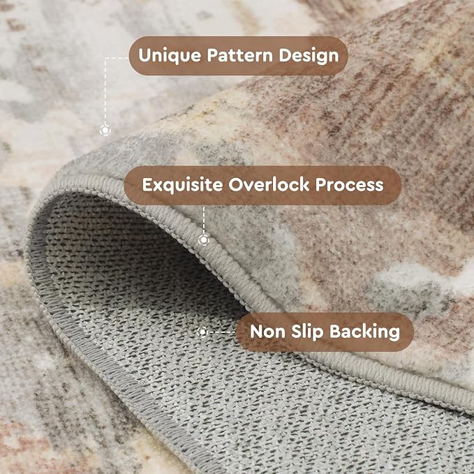 tchdio Area Rug 6x9 Rugs for Living Room- Abstract Soft Living Room Rug-Non Slip Carpet-Machine Washable Rug for Bedroom Dining Room Home Office Modern Rugs Light Grey/Brown/Beige