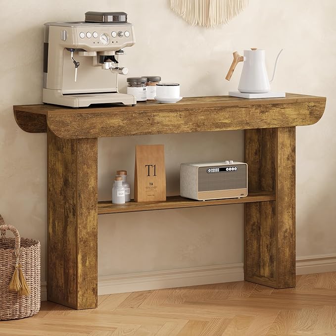 55-Inch Farmhouse Console Table,3-Tier Rustic Entryway Table with Storage,Rectangular Sofa Table Behind The Couch for Living Room, Hallway, Entrance