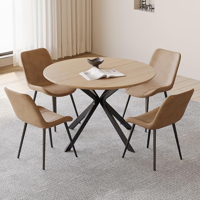 46.4" Round Dining Table, Mid Century Modern Round Dining Room Table for 4-6 with Metal Legs, Easy Assembly Coffee Table, Space-Saving Design for Kitchen and Dining Room