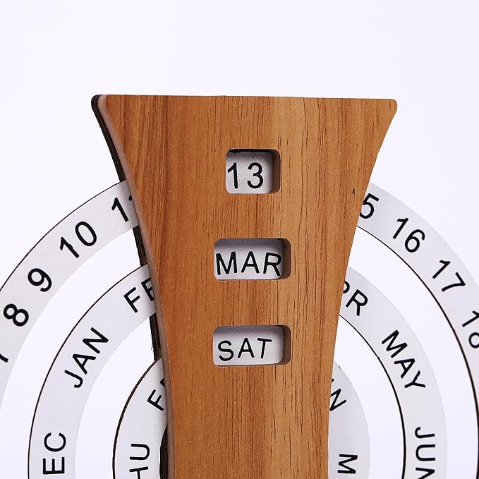 Perpetual Calendar, Wooden Disc Perpetual Desk Calendar, Wooden Disc Calendar, Gift Manual Rotating Wooden Block Calendar for Home Office Desk Date Week Month