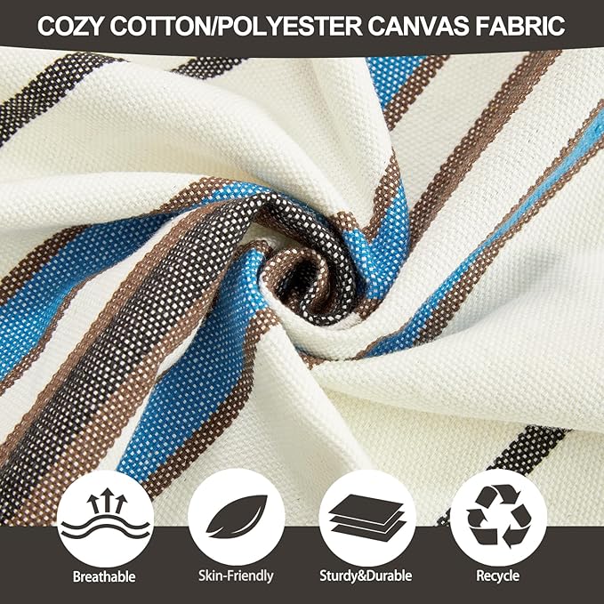 Brazilian Double Hammock with Tree Straps,Extra Large 94x63IN,2 Persons Hammock for Backyard Patio Outdoor and Indoor,450lbs Weight Capacity,Soft Woven Cotton Fabric - Blue Stripe