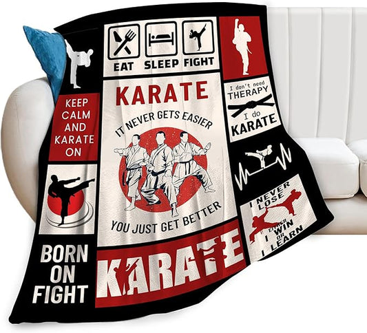 Karate Blanket Black Belt Throw Blanket Soft Fleece Flannel Martial Bedding Karate Kid Gifts for Men Boys Women Girls Lovers Adults Stuff Plush for Couch Sofa Bed Room Decor 50"X60"