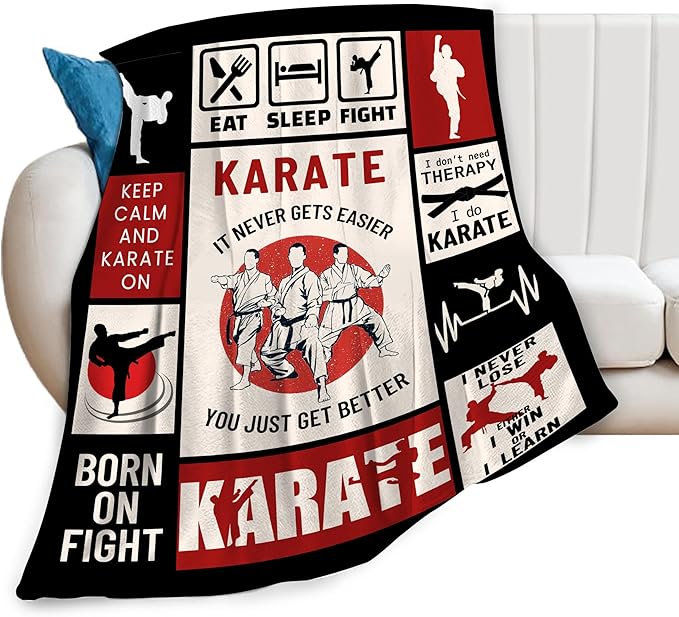 Karate Blanket Black Belt Throw Blanket Soft Fleece Flannel Martial Bedding Karate Kid Gifts for Men Boys Women Girls Lovers Adults Stuff Plush for Couch Sofa Bed Room Decor 60"X80"