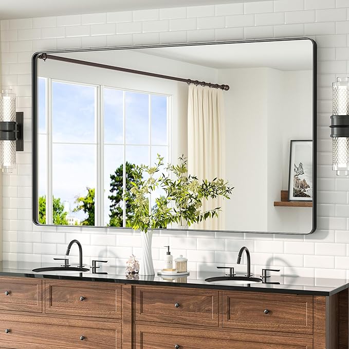 TETOTE 60 x 36 Black Mirror for Bathroom Large Black Framed Mirror for Bathroom, Tempered Glass, Wall Mounted, Entryway, Bedroom, Living Room(Horizontal/Vertical)