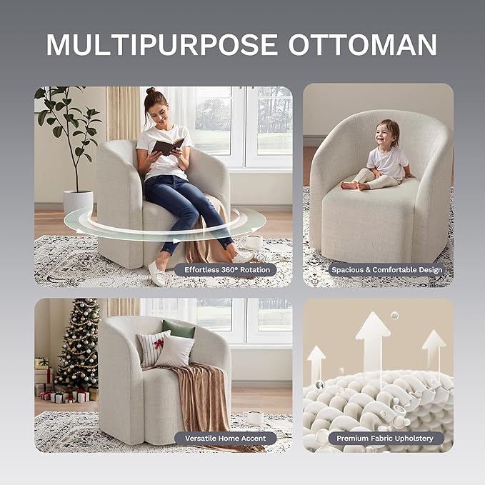 COLAMY Swivel Accent Chair,Swivel Barrel Chair,Upholstered Comfy 360 Degree Swivel Chair for Living Room/Bedroom/Waiting Room/Office(Beige)