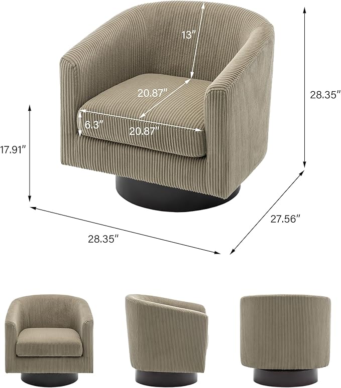 Swivel Barrel Accent Chair, Modern Round Corduroy Fabric Arm Chair for Living Room, Bedroom, Comfy Club Reading Chairs for Adults (Corduroy Camel, Set of 1)