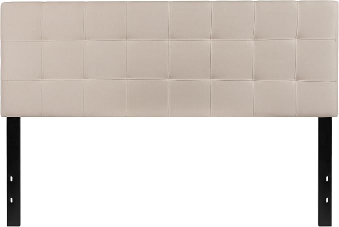 EMMA + OLIVER Quilted Tufted Upholstered Queen Size Headboard in Beige Fabric