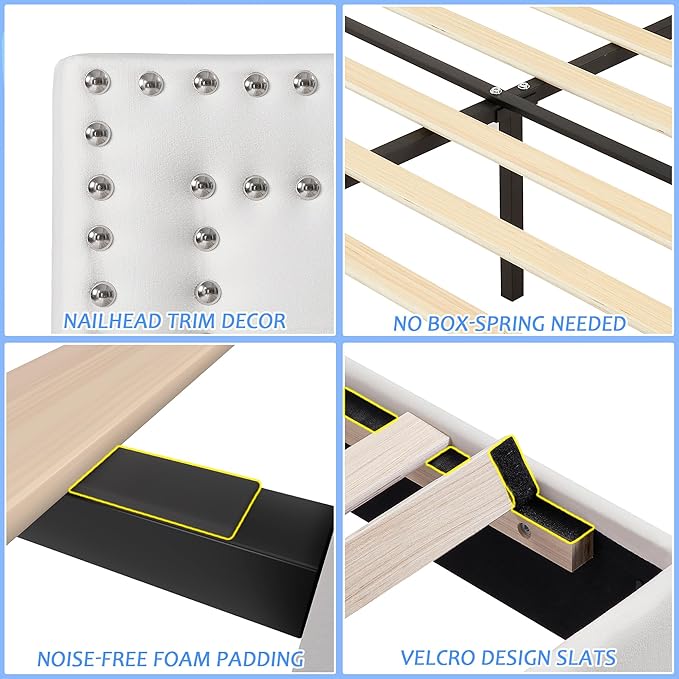 VECELO Twin Size Platform Bed Frame with Adjustable Upholstered Headboard, Strong Wood Slat Support, No Box Spring Needed, Easy Assembly