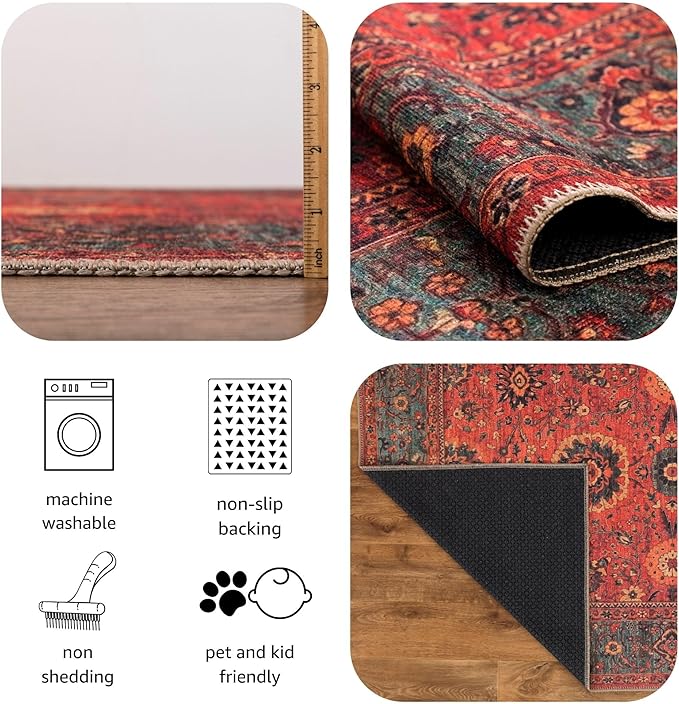 Keen Home Design 2x7 Rug - Machine Washable Runner Rug with Non-Slip Backing, Ideal for Hallway, Entryway, Kitchen, Laundry Room - Vintage, Easy Clean, Durable, Low Pile Rug - (2'6" x 7')