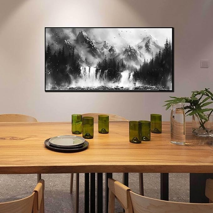 Foggy Forest Art Wall Decor for Living Room - Office Artwork Wall Decor - Black and White Framed Wall Art for Bedroom Size 24" x 48"