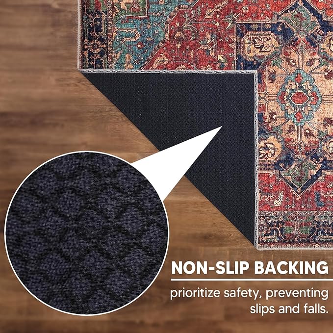 Keen Home Design 10x14 Rug - Machine Washable Area Rug with Non-Slip Backing, Ideal for Living Room, Dining Room, Bedroom - Vintage, Easy Clean, Durable, Low Pile Rug - (9'7" x 14')