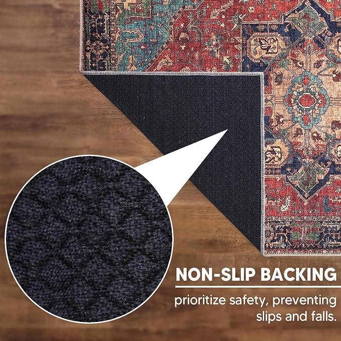 Keen Home Design 8x10 Rug - Machine Washable Area Rug with Non-Slip Backing, Ideal for Living Room, Dining Room, Bedroom - Vintage, Easy Clean, Durable, Low Pile Rug - (8' x 10')