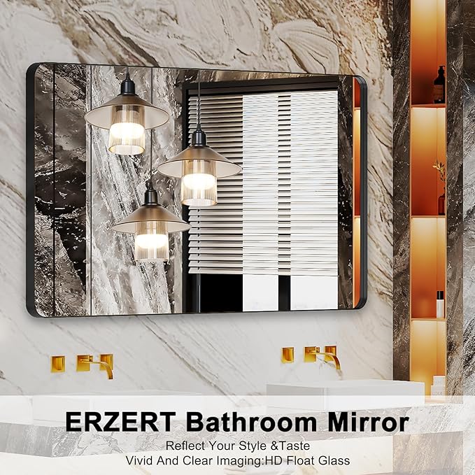 Bathroom Mirrors for Over Sink,55x30Inch Vanity Mirrors for Wall,Black Metal Frame Rectangle Mirrors for Bathroom Vertically Restroom,Hangs Horizontally or Farmhouse