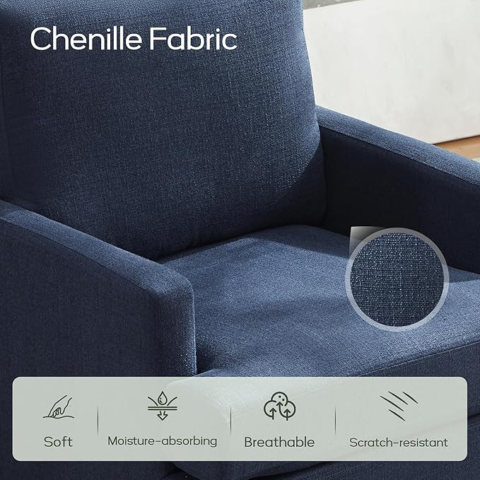 VKNOW Mid-Century Accent Chair, Modern Upholstered Armchair for Living Room, Comfy Reading Accent Chairs with Wood Legs for Bedroom, Navy Blue Polyester