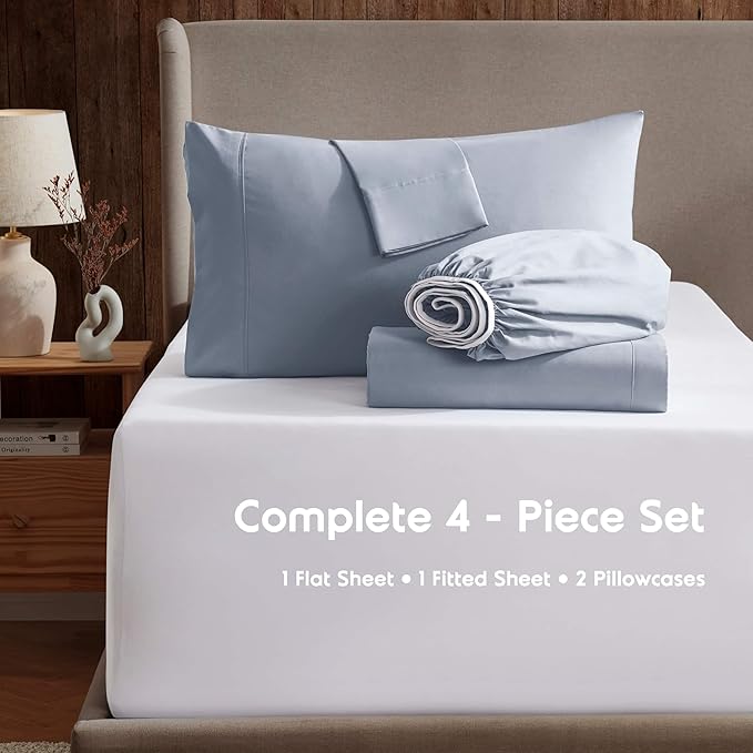 Nestl Short Queen Sheet Set - 1800 Ultra-Soft Microfiber - Double Brushed - Deep Pockets - Easy Fit - 4 Piece Set - Bed Sheets (Short Queen, Ice Blue)