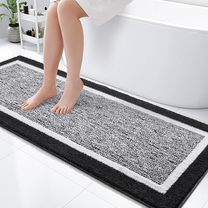 OLANLY Bathroom Rugs 59x24, Extra Soft and Absorbent Microfiber Bath Mat, Non-Slip, Machine Washable, Quick Dry Shaggy Bath Carpet, Suitable for Bathroom Floor, Tub, Shower (Long, Black)