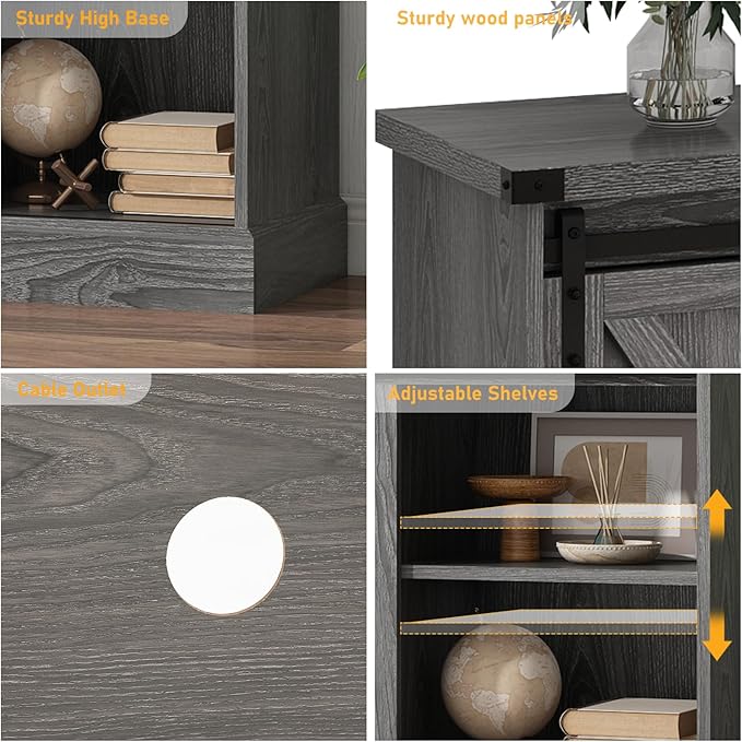 Farmhouse TV Stand for 70/75/80 Inch TV, Entertainment Center Storage Cabinets with Sliding Barn Doors, Media Console Cabinet for Living Room, Grey