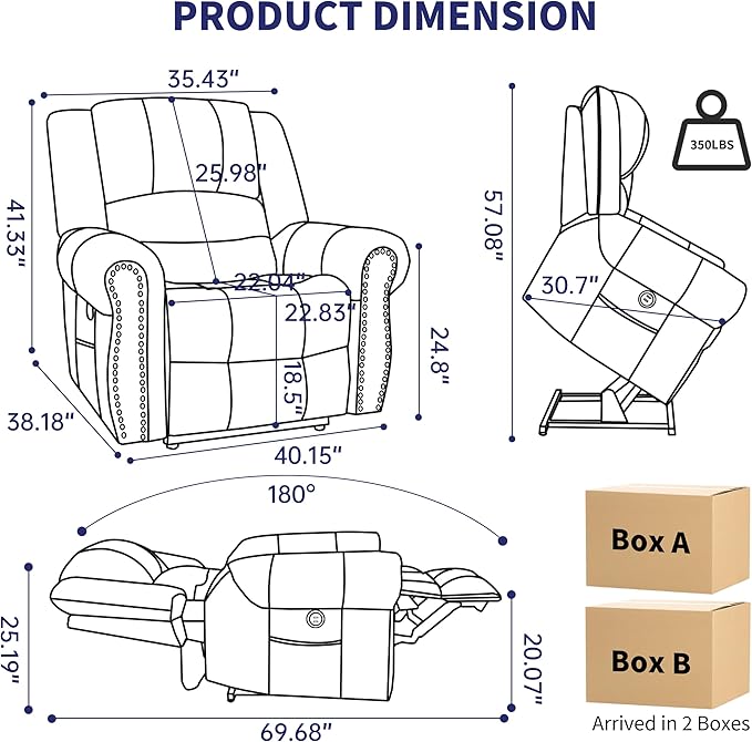 Power Lift Recliner Chair for Elderly, Dual Motor Massage Recliner with Lumbar Heat, Heavy Duty Motion Mechanism Lift Chair with Charge Ports, Genuine Leather - Red