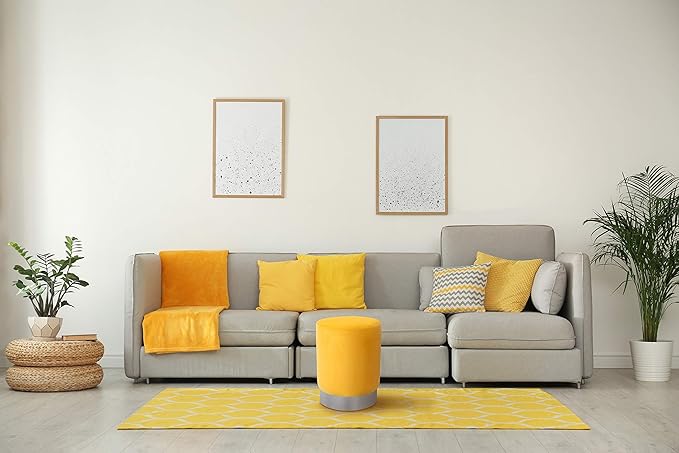 BIRDROCK HOME Round Ottoman Foot Stool – Soft Padded Modern Stool Design – Ideal for Living Room, Bedroom – Compact Footrest, Vanity Chair, Small Furniture – Foam Seating, Decorative Accent (Yellow)