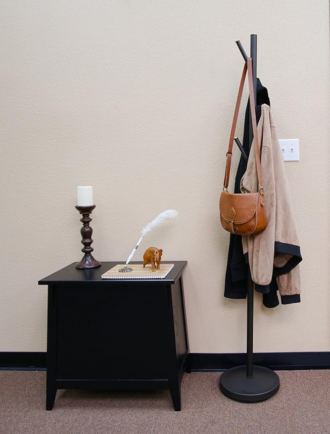 Kira Home Addison 68" Modern 6 Hook Free Standing Metal Coat Rack, Weighted Base, Gold Cap Accents + Oil-Rubbed Bronze Finish