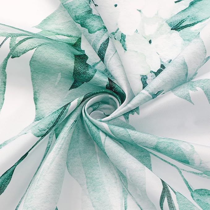 Gibelle Long Shower Curtain 72 x 78, Teal Floral Shower Curtain for Bathroom, Watercolor Plant Eucalyptus Leaves Fabric Shower Curtain Set with Hooks